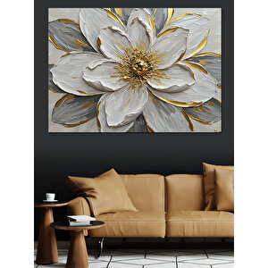 Altın Dokulu Büyük Çiçek Dekoratif Kanvas - Mdf Ahşap Tablo
