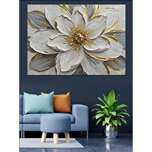 Altın Dokulu Büyük Çiçek Dekoratif Kanvas - Mdf Ahşap Tablo