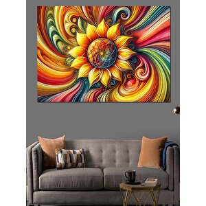 Renkli Spiral Çiçek Deseni Dekoratif Kanvas - Mdf Ahşap Tablo 100x140 cm