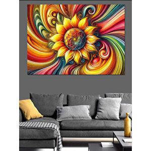 Renkli Spiral Çiçek Deseni Dekoratif Kanvas - Mdf Ahşap Tablo 100x140 cm