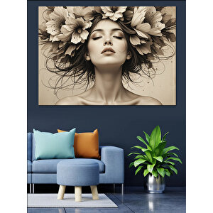 Çiçek Taçlı Kadın Dekoratif Kanvas - Mdf Ahşap Tablo 100x140 cm