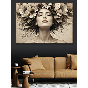Çiçek Taçlı Kadın Dekoratif Kanvas - Mdf Ahşap Tablo 25x35 cm
