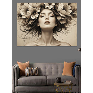 Çiçek Taçlı Kadın Dekoratif Kanvas - Mdf Ahşap Tablo