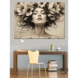 Çiçek Taçlı Kadın Dekoratif Kanvas - Mdf Ahşap Tablo