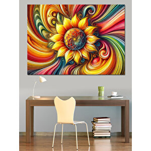 Renkli Spiral Çiçek Deseni Dekoratif Kanvas - Mdf Ahşap Tablo 25x35 cm
