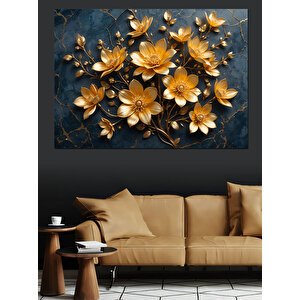 Altın Renkli Çiçek Deseni Dekoratif Kanvas - Mdf Ahşap Tablo 50x70 cm