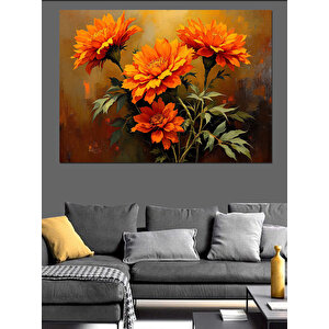 Kırmızı Turuncu Çiçek Demeti Dekoratif Kanvas - Mdf Ahşap Tablo 50x70 cm