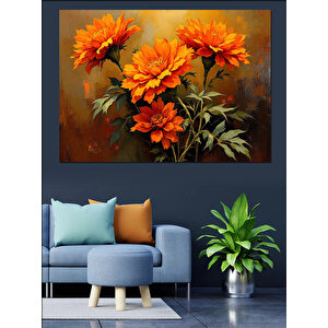 Kırmızı Turuncu Çiçek Demeti Dekoratif Kanvas - Mdf Ahşap Tablo 50x70 cm
