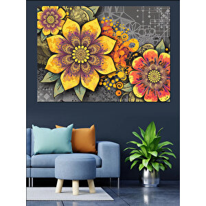 Renkli Çiçek Motifli Desen Dekoratif Kanvas - Mdf Ahşap Tablo 25x35 cm