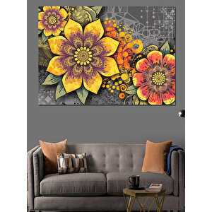 Renkli Çiçek Motifli Desen Dekoratif Kanvas - Mdf Ahşap Tablo 25x35 cm