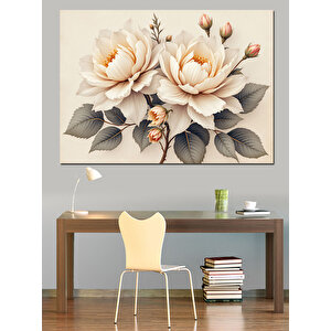 Beyaz Çiçek Kompozisyonu Dekoratif Kanvas - Mdf Ahşap Tablo 50x70 cm