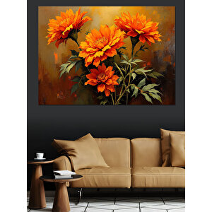 Kırmızı Turuncu Çiçek Demeti Dekoratif Kanvas - Mdf Ahşap Tablo 100x140 cm