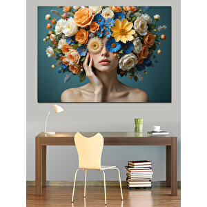 Çiçek Taçlı Kadın Dekoratif Kanvas - Mdf Ahşap Tablo 50x70 cm