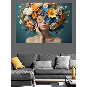 Çiçek Taçlı Kadın Dekoratif Kanvas - Mdf Ahşap Tablo 50x70 cm