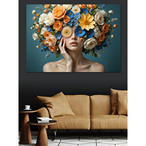 Çiçek Taçlı Kadın Dekoratif Kanvas - Mdf Ahşap Tablo 50x70 cm