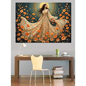Çiçek Elbiseli Zarif Kadın Dekoratif Kanvas - Mdf Ahşap Tablo 50x70 cm