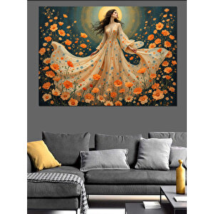 Çiçek Elbiseli Zarif Kadın Dekoratif Kanvas - Mdf Ahşap Tablo 50x70 cm