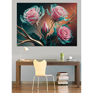 Pembe Gül Çiçek Demeti Dekoratif Kanvas - Mdf Ahşap Tablo 25x35 cm