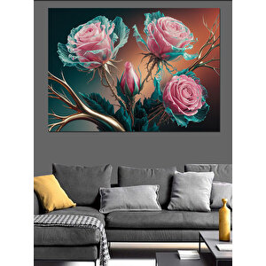 Pembe Gül Çiçek Demeti Dekoratif Kanvas - Mdf Ahşap Tablo 25x35 cm