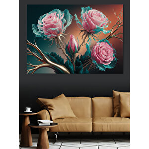 Pembe Gül Çiçek Demeti Dekoratif Kanvas - Mdf Ahşap Tablo 25x35 cm