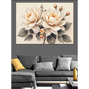Beyaz Çiçek Kompozisyonu Dekoratif Kanvas - Mdf Ahşap Tablo 100x140 cm