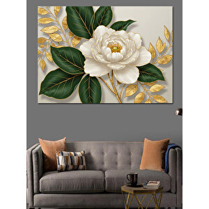 Krem Renkli Yapraklı Çiçek Dekoratif Kanvas - Mdf Ahşap Tablo 50x70 cm
