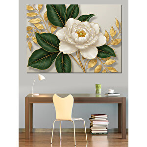 Krem Renkli Yapraklı Çiçek Dekoratif Kanvas - Mdf Ahşap Tablo 50x70 cm