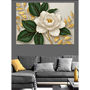 Krem Renkli Yapraklı Çiçek Dekoratif Kanvas - Mdf Ahşap Tablo 50x70 cm