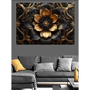 Altın Siyah Metalik Çiçek Dekoratif Kanvas - Mdf Ahşap Tablo 35x50 cm