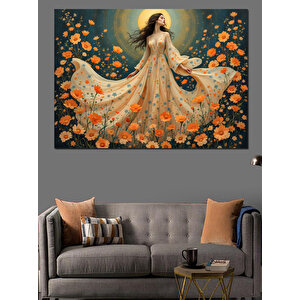 Çiçek Elbiseli Zarif Kadın Dekoratif Kanvas - Mdf Ahşap Tablo 70x100 cm