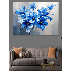 Mavi Çiçek Demeti Dekoratif Kanvas - Mdf Ahşap Tablo 100x140 cm
