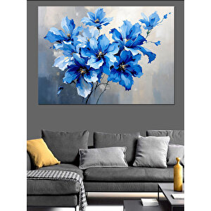 Mavi Çiçek Demeti Dekoratif Kanvas - Mdf Ahşap Tablo 100x140 cm