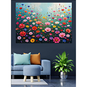 Canlı Çiçek Deseni Dekoratif Kanvas - Mdf Ahşap Tablo 25x35 cm