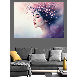 Çiçek Taçlı Kadın Dekoratif Kanvas - Mdf Ahşap Tablo 100x140 cm