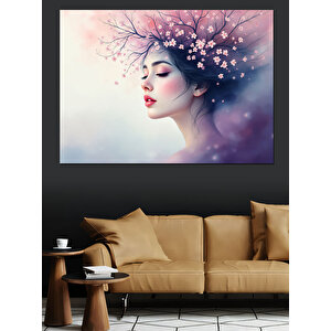 Çiçek Taçlı Kadın Dekoratif Kanvas - Mdf Ahşap Tablo 100x140 cm