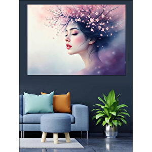 Çiçek Taçlı Kadın Dekoratif Kanvas - Mdf Ahşap Tablo 100x140 cm