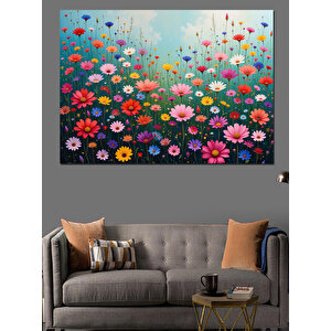 Canlı Çiçek Deseni Dekoratif Kanvas - Mdf Ahşap Tablo 70x100 cm