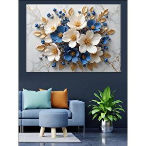 Mavi Beyaz Çiçek Kompozisyonu Dekoratif Kanvas - Mdf Ahşap Tablo 70x100 cm