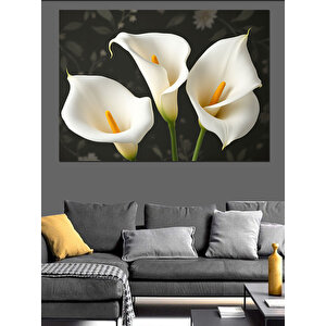 Beyaz Zambak Çiçek Demeti Dekoratif Kanvas - Mdf Ahşap Tablo 35x50 cm
