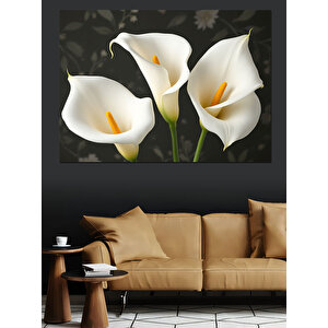 Beyaz Zambak Çiçek Demeti Dekoratif Kanvas - Mdf Ahşap Tablo 35x50 cm