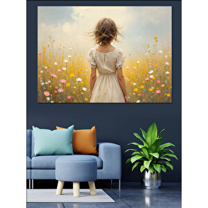 Çiçek Tarlasında Yalnız Kız Dekoratif Kanvas - Mdf Ahşap Tablo 100x140 cm