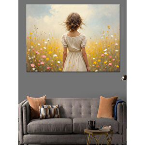 Çiçek Tarlasında Yalnız Kız Dekoratif Kanvas - Mdf Ahşap Tablo 100x140 cm