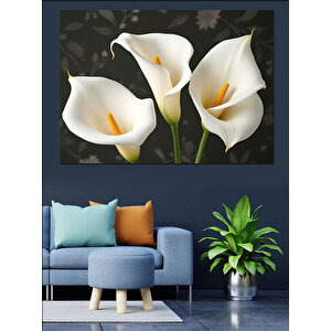 Beyaz Zambak Çiçek Demeti Dekoratif Kanvas - Mdf Ahşap Tablo 70x100 cm