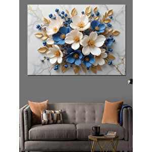 Mavi Beyaz Çiçek Kompozisyonu Dekoratif Kanvas - Mdf Ahşap Tablo 100x140 cm