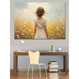Çiçek Tarlasında Yalnız Kız Dekoratif Kanvas - Mdf Ahşap Tablo 50x70 cm