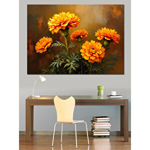 Turuncu Çiçek Demeti Dekoratif Kanvas - Mdf Ahşap Tablo 25x35 cm