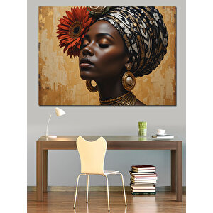 Afrikalı Kadın Ve Çiçek Dekoratif Kanvas - Mdf Ahşap Tablo 50x70 cm