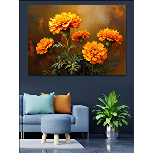 Turuncu Çiçek Demeti Dekoratif Kanvas - Mdf Ahşap Tablo 50x70 cm