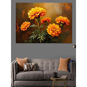 Turuncu Çiçek Demeti Dekoratif Kanvas - Mdf Ahşap Tablo 50x70 cm