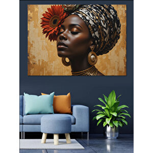 Afrikalı Kadın Ve Çiçek Dekoratif Kanvas - Mdf Ahşap Tablo 70x100 cm